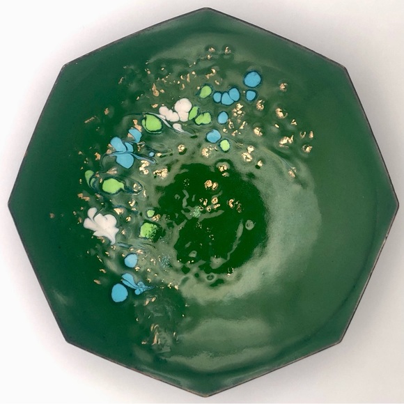 [vintage] Unsigned MCM Enameled Copper Footed Dish - Picture 7 of 14